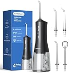 Operan Water Flosser for Teeth Cleaning Upgraded 300ml Cordless Water Dental Flossers Rechargeable Oral Irrigator with 4 Modes 4 Jet Tips IPX7 Waterproof Water Floss for Home Travel (Black)+1Pack