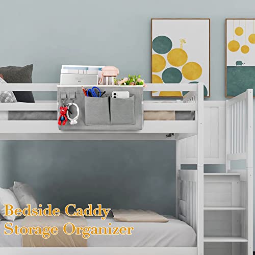Image of Bedside Storage Caddy /Bedside Hanging Storage Bag for Headboards Bunk Beds Dorm Rooms Book Phone Magazine Holder (Grey)