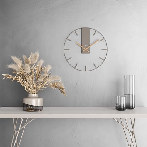 Cander Berlin Jenson XXL Wanduhr lautlos 40 cm Metall Holz-Zeiger ohne Ticken groß modern warmgrau Wohnzimmer Küche Vintage