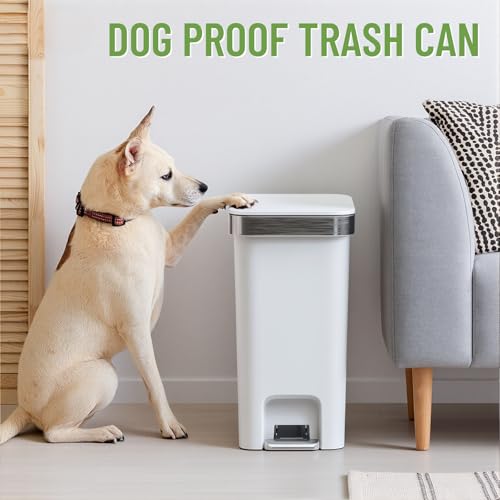 accep Slim Bathroom Trash Can With Lid, 2.6 Gallon /10 Liter Small Wastebasket, Press Top Bin & Step Metal Pedal Trash Bin, Mini Plastic Garbage Cans for Bedroom, Office, Kitchen, Dorm (grayish-white) by accep - Used condition - Image 6