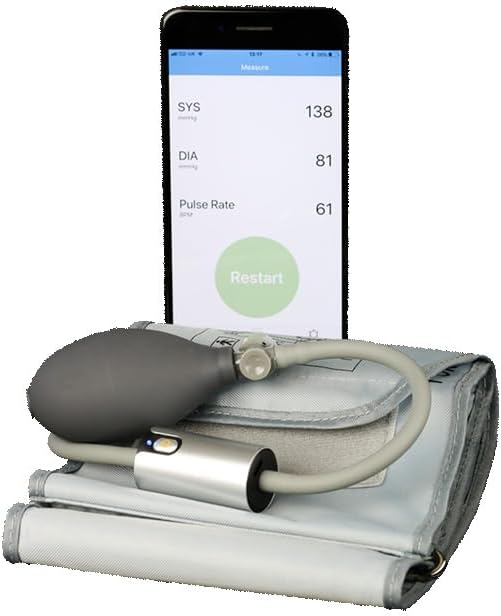 Bluetooth Blood Pressure Monitor - Accurate Upper Arm Monitor for Instant Smartphone or Tablet Reading, Easy Hand Pump Design with Clear Voice Guidance, Portable, Rechargeable