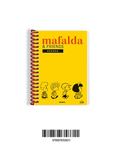 Portada de Mafalda agenda perpetua anillada friends amarilla