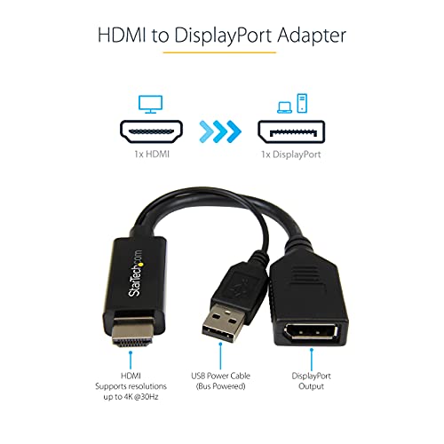 image for StarTech.com 4K 30Hz HDMI to DisplayPort Video Adapter w/ USB Power - 