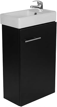 Modern Cloakroom Bathroom Vanity Unit Basin Wall Hung Mounted 400mm Sink Mixer Tap Free Black