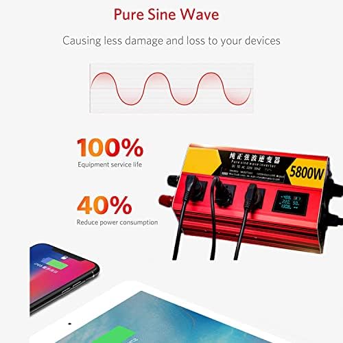 2800W Pure Sine Wave Inverter 12V/24V/48V/60V/72V to 220V/110V, High-Efficiency Power Converter for Motorhomes, Boats, Camping, Household Use - Reliable & Portable