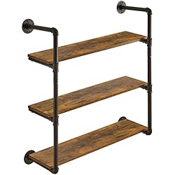 Estanterias Industriales Pared YMYNY Estante de Pared de tubería de Hierro de 3 Niveles, gabinete de Almacenamiento rústico Industrial, estantes flotantes de Metal para Sala de Estar, Dormitorio, baño, marrón Retro HRF-TM016