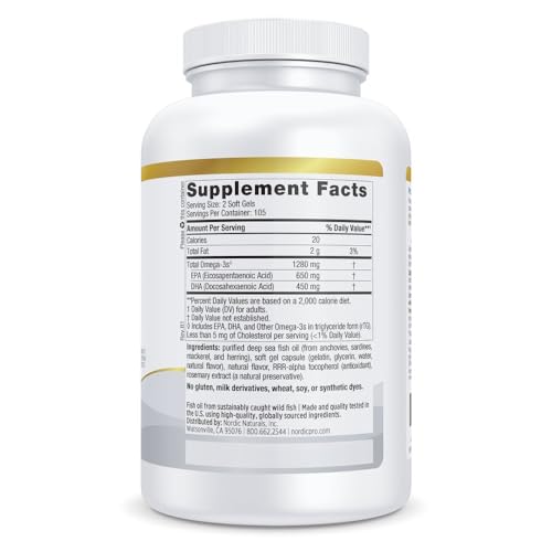 Image of Nordic Naturals ProOmega, Lemon Flavor - 210 Soft Gels - 1000 mg Omega-3 - High-Potency Fish Oil with EPA & DHA - Promotes Brain, Eye, Heart, & Immune Health - Non-GMO - 105 Servings (Pack of 2)