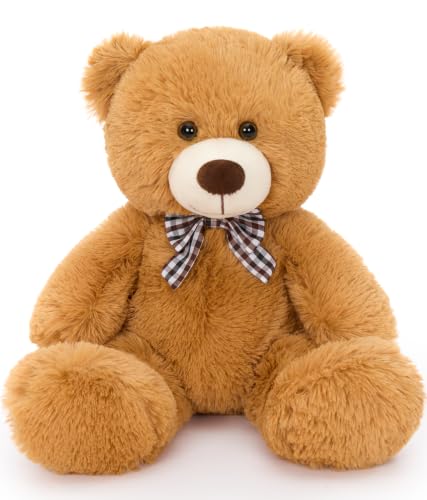 Image of MaoGoLan 15-Inch Small Teddy Bear, Cuddly Plush with Checkered Bow for Kids