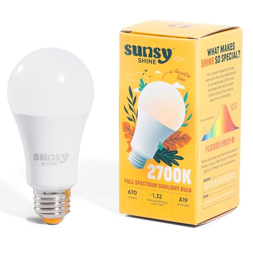 sunsy Shine - Full-Spectrum Flicker-Free A19 Sunlight Bulb for Humans - Boosts Energy, Mood, and Circadian Rhythm for Better Health - Near Perfect CRI - US-Based Company