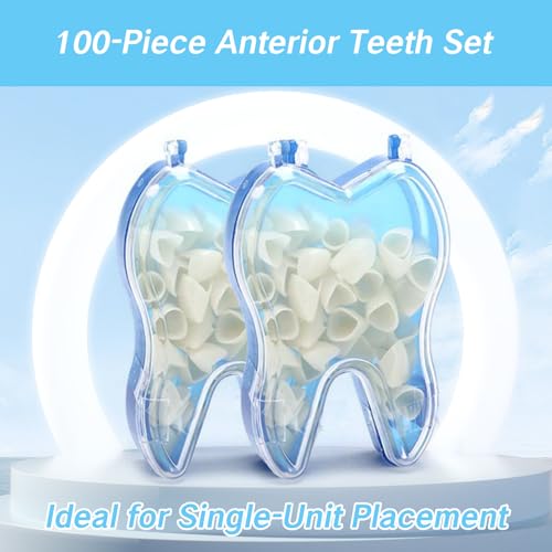 Image of 100 Pcs Tooth Caps for Broken Tooth Mixed Sizes Dental Temporary Crown Kit Front Cap Covers for Adults Dental Crowns Temporary Teeth