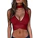 Yoofeiduoduo tshirt damen oversize Frauen Gehäkelte Sommer Crop Tops Stricken Neckholder Hollow Cut Tiefer V-Ausschnitt Bustier BH Weste Sport Party Dance Kurz Tank Top Trägershirts Ärmellos, Wein, S