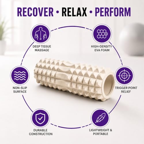 Image of Faom Roller for Exercise Gym- Deep Tissue Body Massage Roller for Back Pain, Neck & Knee - Yoga Roller Fitness Workout, Muscle Massager Equipment, Stretching Tool -33cm (WHITE)