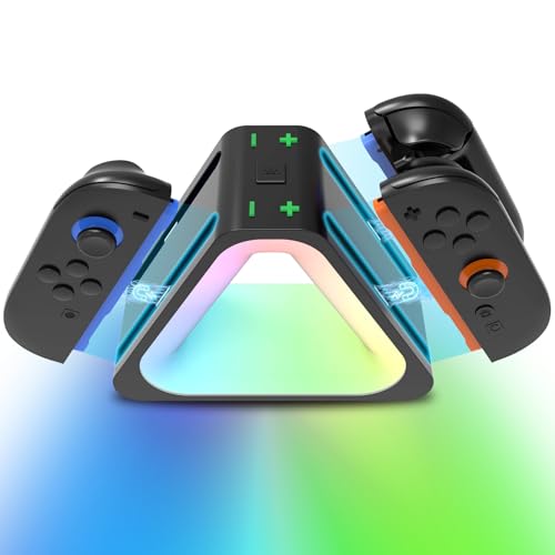 【Oferta por Liquidación】 Estación de Carga para Nintendo Switch 2, Controlador Switch 2, estación de Carga con 7 Colores RGB Luces, Carga 4 Controladores Joy Cons