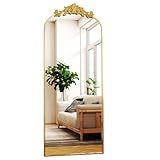 Easly Gold Arched Full-Length Mirror with Stand, 21'x64' Baroque Vintage Body Mirror for Bathroom, Dressing Room, or Bedroom - Wall Hanging or Leaning