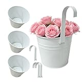 Zyrtkeriom 4er-Set Hängebkorb Blumentopf 16cm Durchmesser, 26cm Höhe mit abnehmbarem Griff, Verzinktes Eisenmaterial mit Ablaufloch, Stabil & Langlebig, Bunte Farbauswahl, Modell-03