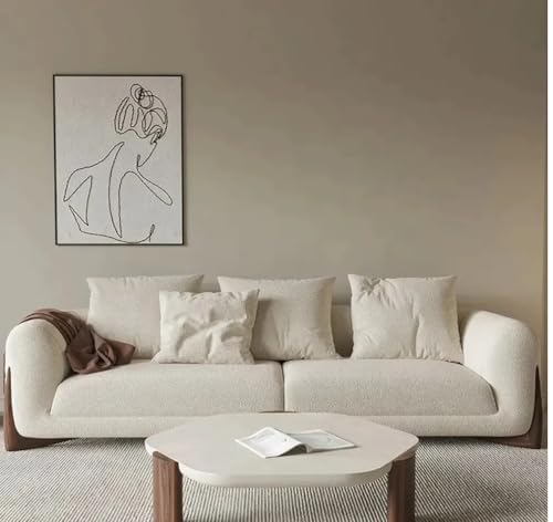Image of Upholstered 3 Seater Sofa Three Seater Sofa with Wooden Legs for Living Room Hotels & Offices (Boucle Teddy Fabric Beige)
