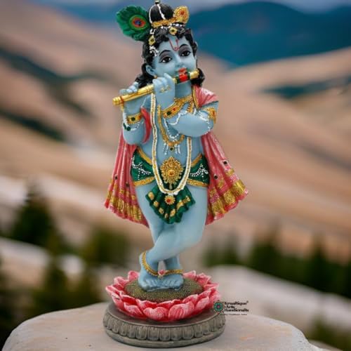 Image of Lord Krishna Idol for Home Decor, Krishna Murti Statue for Temple & Puja Room, Hindu God Figurine, Handcrafted Religious Showpiece, Spiritual Gift for Home, 16 cm