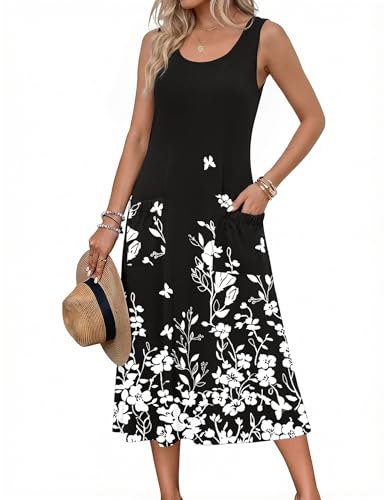 Image of Zeagoo Womens Summer Midi Dresses 2026 Casual Sleeveless Tank Sundresses A Line Crewneck Beach Vacation Dress with Pockets