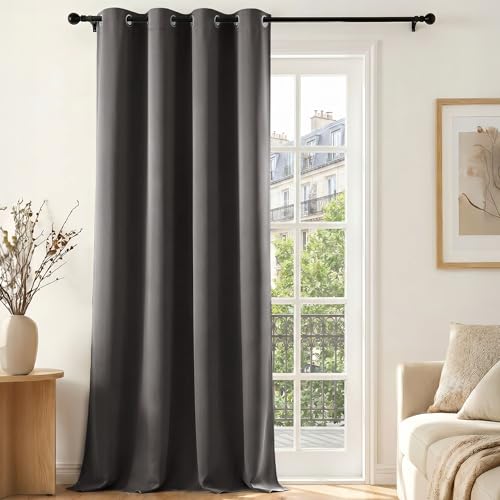 Deconovo Cortina Opaca Térmica para Salón y Dormitorio, 1 Panel Aislante Frío y Calor con Ojales, Cortina Oscurecedora Moderna para Ventanas, 140x160 cm, Gris Antracita