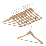 タマトシ 木製 ハンガー フック 360度回転 ジャケット コート 着物 天然 高級 木 おしゃれ 店舗 収納 シャツ ジャケット用 バー付き 42cm幅 10本組 クリア