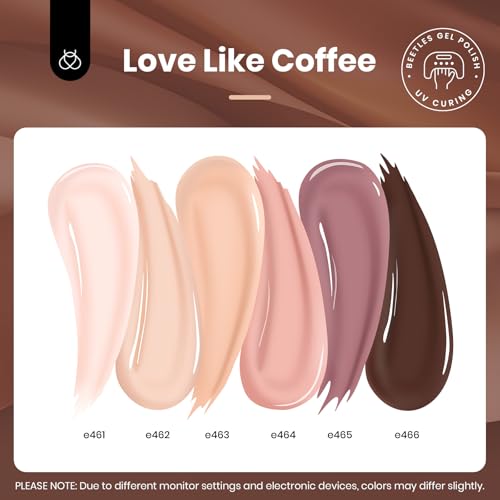 Image of Beetles Nude Gel Nail Polish Set, 6 Colors 15ml Neutral Brown UV Gel | 6 full-size 15ml nude gel colors for neutral brown manicures and DIY nail art; cure with a UV /LED lamp.
