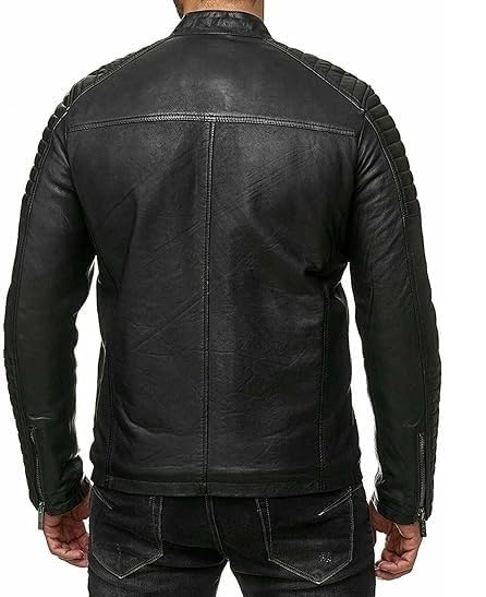 Chaqueta para hombre NEMS de cuero negro ajustada tipo biker miniatura 3