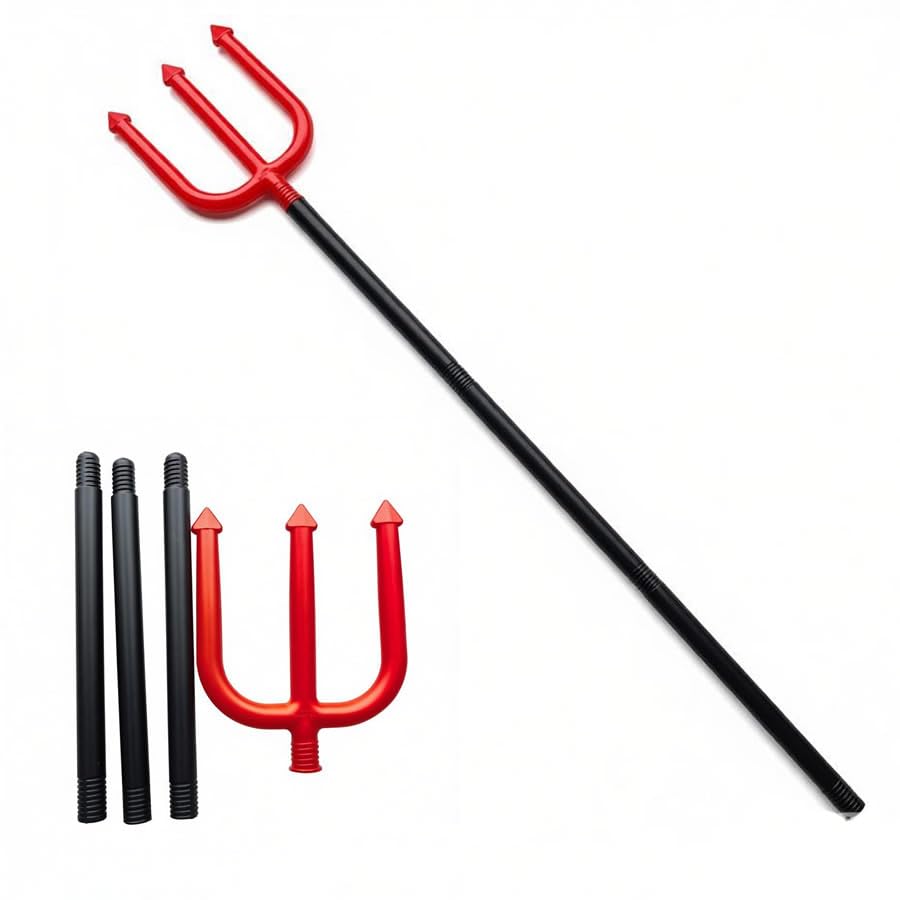 Detachable Trident Prop Devil Pitchfork 40 Plastic Three-pronged Spear Fork Costume Cosplay Props Halloween Red and Black