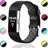 For Fitbit Charge 2 Bands, Wepro Replacement Bands Strap Wristband with Air Holes for Fitbit charge 2 HR, Black and Grey, Large