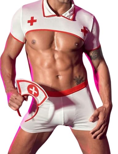 Image of LUXZII Sexy Mens Trunks Lingerie For Men Cosplay Costume Sexy Doctor Roleplay Costumes For Adults Underwear Hair Band Half Cut T Shirt Men Lingerie Roleplay Set Honeymoon Nightwear Babydoll Nightwear