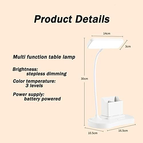 LED Desk Lamp - with Pen Holder, Adjustable Brightness, 3 Color Modes, Eye-Caring Reading Table Lamp with Touch Control White, 1200mh Battery Operated Table Lamps for Study/Office/DIY/Home