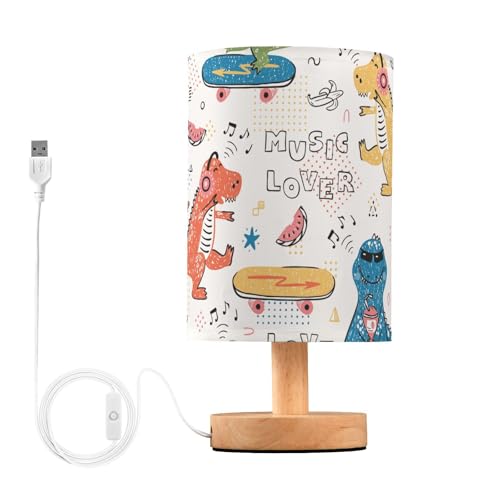 Mnsruu Lámpara de mesita de noche infantil, dinosaurio, animal, lámpara de mesita de noche, lámpara de escritorio con pantalla de tela, lámpara pequeña para dormitorio, sala de estar (bombilla
