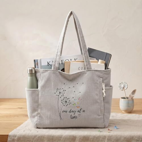 Bolso de hombro de pana para mujer con estampado motivacional miniatura 1