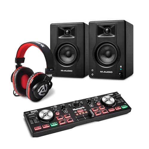 Numark DJ2GO2 Touch DJ Controller and M-AUDIO BX3 Pair Bluetooth Studio Monitors with Headphones for Studio Recording, Music Production, Podcasting, Streaming