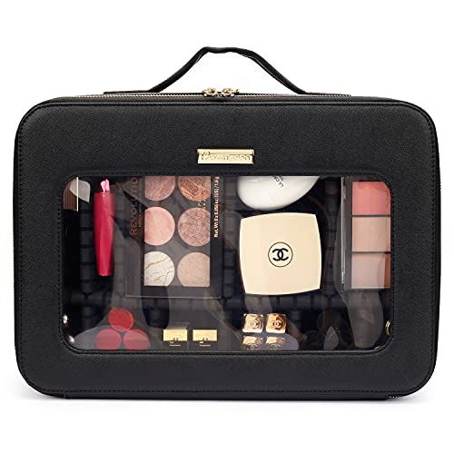 Rownyeon Large Makeup Train Case Travel Clear Eva Makeup Bag Organizer Visible Waterproof Tpu 16.1" Comestic Bag For Womens #TOP6