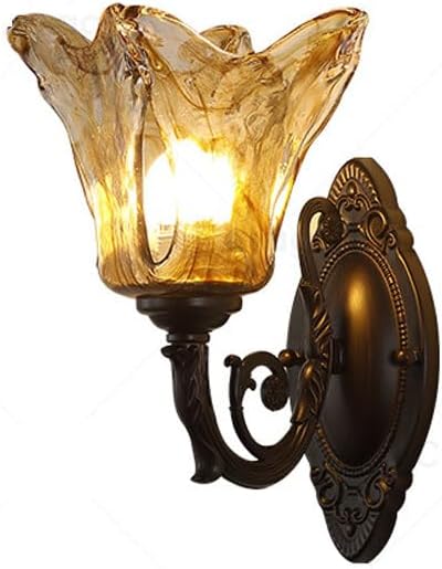 Nordic Mid Century Wall Lighting Retro Style Amber Glass Wall Light for Bedroom Medieval Home Decoration Flower Design Bedside Wall Sconce Vintage Wall Mount Lamp for Living Room Balcony