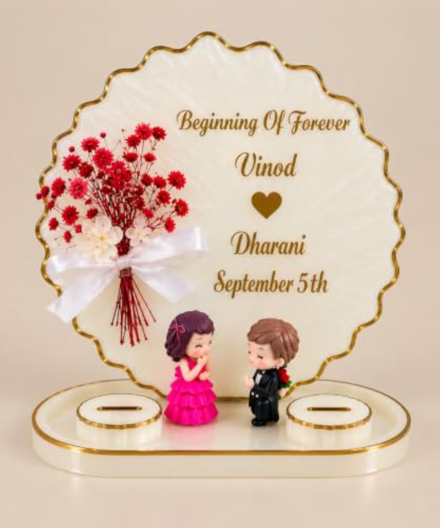 Customised Resin Engagement Ring Platter, Proposing Style Miniature Couple