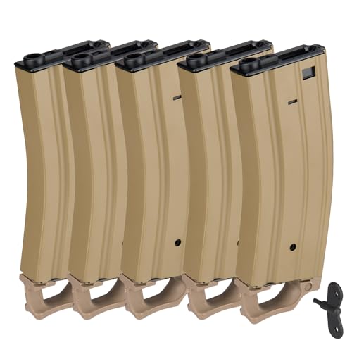 GoldenBall-Sentinel Gears 330 Rounds M4 / M16 High Cap Airsoft AEG Magazine w/Pull Tab - TAN (5 Pack)