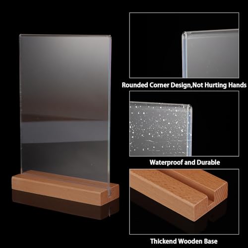 LDHHYH 5 Stück Tischaufsteller A5, A5 Aufsteller Holz, Werbeaufsteller mit Holzsockel, Tischständer T-Form Hochformat, Doppelseitig Schildhalter, Acryl Aufsteller für Restaurants,Büro, Cafe, Shop