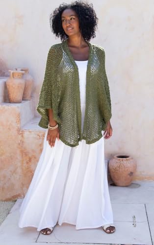 Image of SHU-SHI Lightweight Open Front Cardigan for Women Hollow Out Sweater Knitted Poncho Batwing Loose Popcorn Shawl Boho Wrap