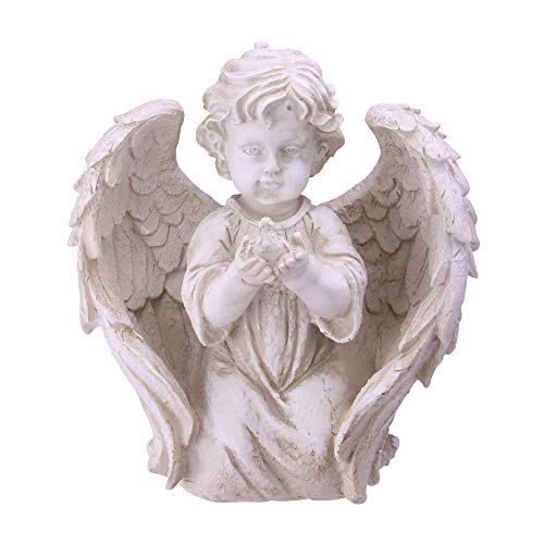 Northlight 9.75 Ivory Angel Boy Kneeling with Dove Outdoor Garden Statue