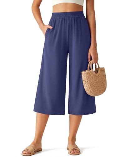 G4Free Culottes for Women Wide Leg Capris Casual Cropped Pants Lightweight Summer Pants Flowy Palazzo Pants (Dusky Purple,S,20