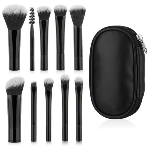 Giantree 10Stück Reise Pinselset Makeup, Mini Make Up Schminkpinsel Set Tragbares Reise Makeup Pinsel Mit Tasche Kosmetik Pinsel Für Stiftung Pinsel Erröten Pulver Lidschatten Kosmetik(Schwarz)