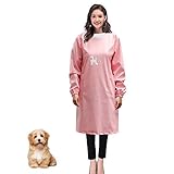 Noverlife PU Leather Pet Grooming Apron with Long Sleeves, Adjustable Waterproof Anti Static Anti...