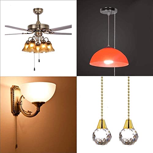 Image of Ceiling Fan Pull Chain Chain Extender Extension for Ceiling Light Fan Chain 12 Inches Prism Ball Pendant Fan Pulls Set for Ceiling Light Lamp Fan Chain,2 Pcs (Gold)