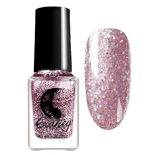 Glitter Nail Polish - Pink Nail Polish - Sparkly Pink Glitter Nail Varnish - Holographic Shimmer And Shine Quick Dry nail polish No UV Need - Chameleon pink Nail Varnish For Women Nails Art DIY