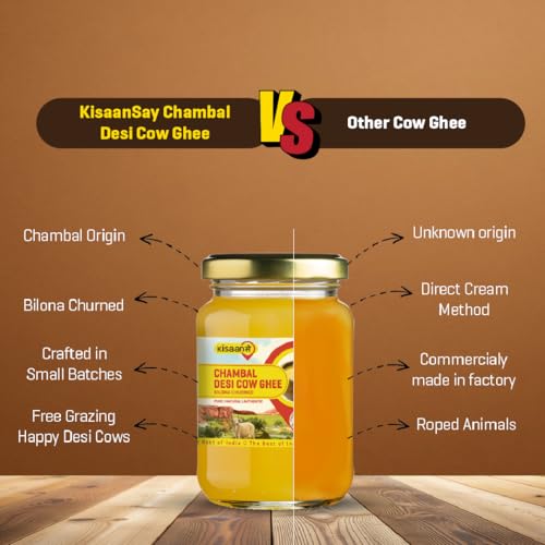 Image of Kisaansay Chambal Desi Cow Ghee 1L | 100% Pure Desi Cow Ghee | Traditionally Bilona Churned | Promotes Gut & Heart Health | Immunity Booster | Rich in Nutrients | Vedic Method | Authentic Ghee (1L)