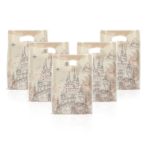 Mikzhskr 30Pcs Magical Wizard Party Favors Bags with Handle Plastic Waterproof Old Castle Themed Goodie Candy Snack Bag Gift Pack for Kids Birthday Decoration Supplies 10 x 7 in