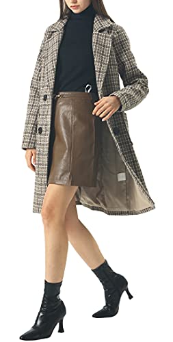 Image of chouyatou Women Elegant Notched Collar Double Breasted Wool Blend Over Coat (X-Large, Khaki-Plaid)