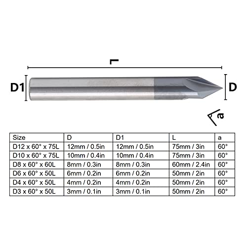 Image of Tungsten Steel 60 Degree Milling Cutter V Groove Router Bit for CNC Carving and Chamfering(D6 x 60 x 50L)3 Flutes Chamfer End Mill