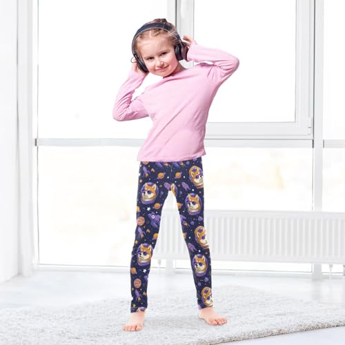 Astronaut Corgi Space Stars Girls Leggings Ultra Soft Compression Yoga Gym Pants for Kids 4-10T4